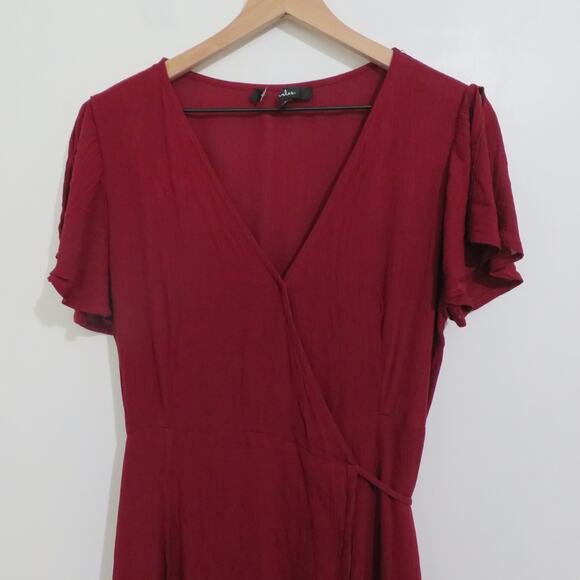Lulus Women Sz L Burgundy Red Heart of Marigold Maxi Wrap Dress Flowy Sleeve - Picture 3 of 6